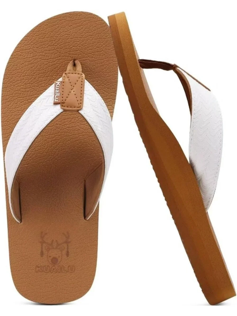 Men's Khaki And White Yoga Mat Flip Flops Slip On Indoor Outdoor Sandal Slipper